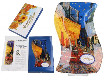 Skleněný prohnutý talíř V. van Gogh Terasa kavárny v noci
