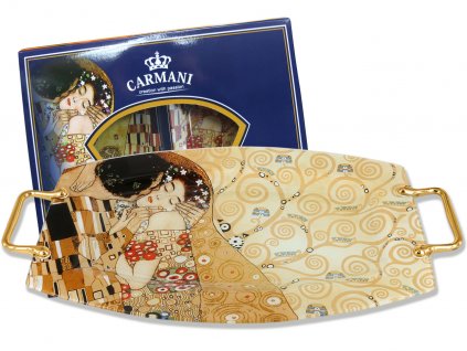 Skleněný tác s úchyty G. Klimt Polibek