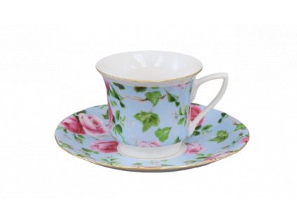 Porcelánový šálek s podšálkem Windsor růžičky, modrý podklad o objemu 100 ml
