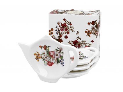 Sada porcelánových podčajníků, dekor VINTAGE FLOWERS WHITE 4 ks