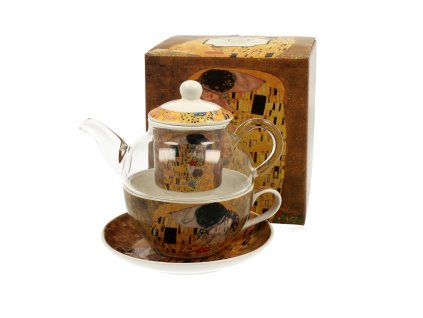 Porcelánový šálek se skleněnou konvičkou a podšálkem v dárkové krabičce, dekor Ptáci 220 ml, 220 ml
