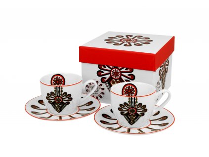 Porcelánové šálky s podšálkem na espresso, dekor PARZENICA v dárkové krabičce 470 ml