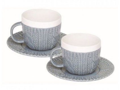 Easy Life - Porcelánová sada šálků s podšálky WOOL Modrý na espresso v dárkovém balení - 2*100 ml