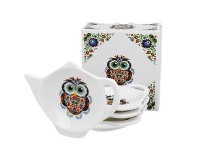 Porcelánový podčajník, dekor Sova Etno