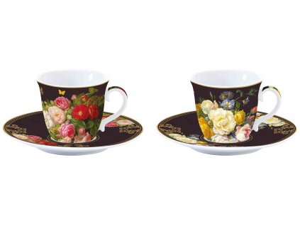 Porcelánové šálky a podšálky na espresso Victorian Garden v dárkové krabičce