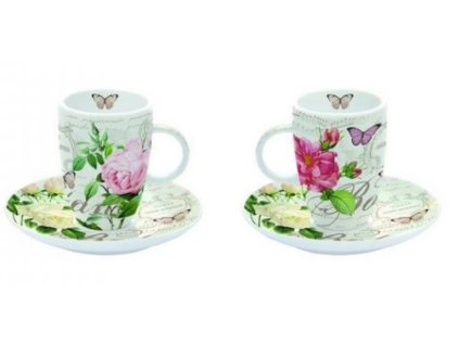 Porcelánová sada dvou šálků s podšálky JARDIN BOTANIQUE na espresso v dárkové krabičce