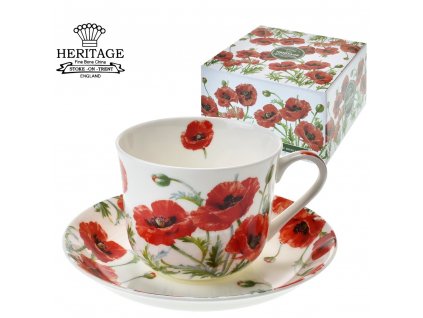B.E - Porcelánový šálek s podšálkem Vlčí mák v dárkové krabičce - 450 ml