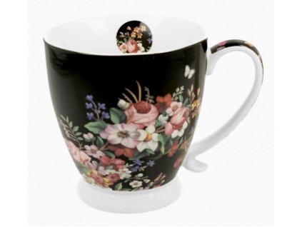 Porcelánový hrnek na stopce VINTAGE FLOWERS BLACK v dárkové krabičce .