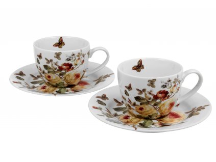 Porcelánová sada šálků s podšálkem na espresso ZAHRA, růže v dárkové krabičce.