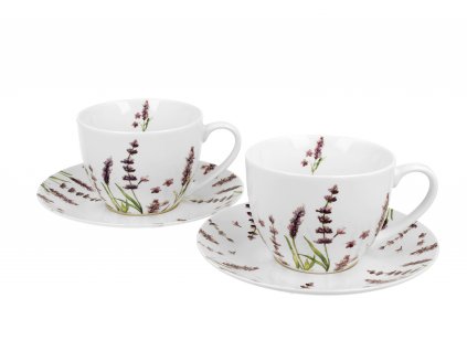 Porcelánová sada šálků s podšálkem CLASSIC LAVENDER v dárkové krabičce.