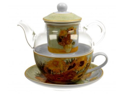 Porcelánový šálek se skleněnou konvičkou a podšálkem v dárkové krabičce V. van Gogh SLUNEČNICE 255 ml, 330 ml