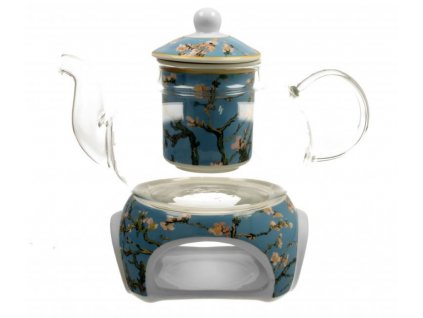 Skleněná konvice s ohřívačem na čajovou svíčku V. van Gogh Almond Blossom v dárkové krabičce 1000 ML