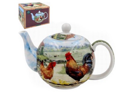 Porcelánová konev Kohout se slepicí a kuřátky v dárkové krabičce