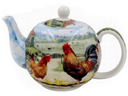 Porcelánová konev Kohout se slepicí a kuřátky v dárkové krabičce