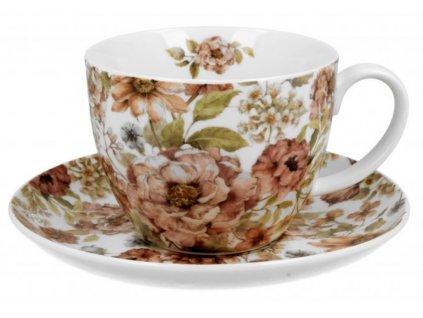 Porcelánový šálek s podšálkem PASTEL FLOWERS v dárkové krabičce 470 ml