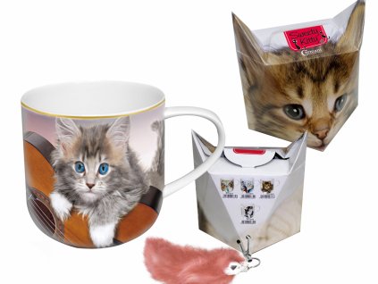 Porcelánový hrníček modrooké KOŤÁTKO v dárkové krabičce s ocáskem