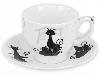 Porcelánové šálky a podšálky na espresso KOČKY, rodina 2100 ml 017 3005
