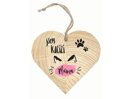 Bohemia Gifts Dekorační dřevěné srdce 12 cm – kočičí máma