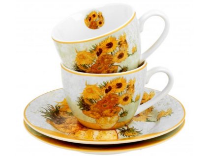 Porcelánové šálky s podšálky na espresso V. van Gogh SUNFLOWERS v dárkové krabičce
