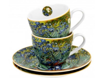 Porcelánové šálky s podšálky na espresso V. van Gogh Irises v dárkové krabičce
