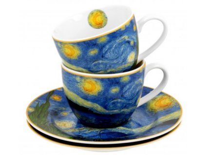 Porcelánové šálky s podšálky na espresso V. van Gogh STARRY NIGHT v dárkové krabičce