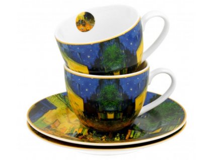 Porcelánové šálky s podšálky na espresso V. van Gogh TERASA V NOCI v dárkové krabičce