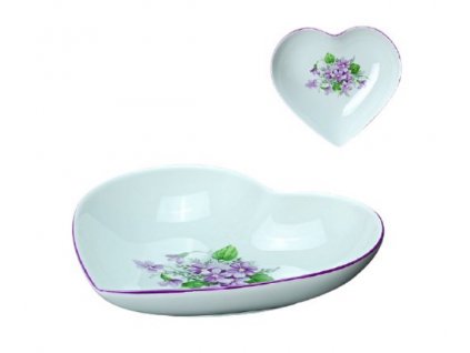 Porcelánová miska ve tvaru srdce FIALKY - 16*15,5 cm