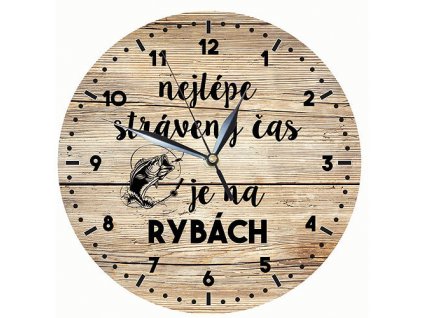 Bohemia Gifts Dřevěné hodiny 24 cm pro rybáře - čas na ryby