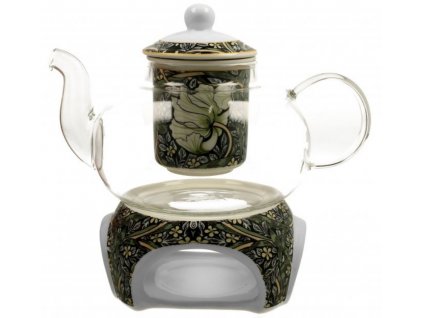 Skleněná konvice s ohřívačem na čajovou svíčku William Morris, PIMPERNEL.