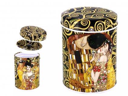 Plechová dóza na kávu a sypaný čaj Gustav Klimt, Polibek a Adela