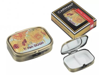 Obdélníková krabička na pilulky se zrcátkem V. van Gogh, Slunečnice