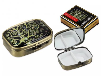 Carmani - Obdélníková krabička na tablety LÉKOVKA se zrcátkem, G. Klimt, Strom života - 5,5*4*1,5 cm