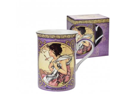 Porcelánový hrnek A. Mucha SEPTEMBER - ZÁŘÍ v dárkové krabičce - 250 ml