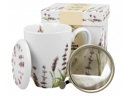 DG - Porcelánový hrnek se sítkem a porcelánovým víčkem CLASSIC LAVENDER, Levandule v dárkové krabičce - 380 ml