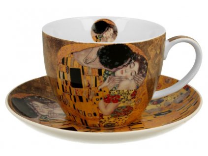 DG - Porcelánový šálek s podšálkem Gustav Klimt, Polibek v dárkové krabičce - 470 ml