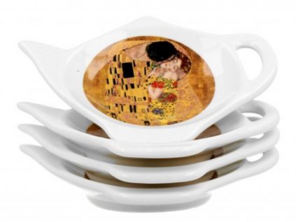 DG - Sada porcelánových podčajníků G. Klimt, Polibek 4 ks - 12*8,5 cm