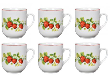 Porcelánové hrnky JAHODY s červenou linkou - 6*300 ml