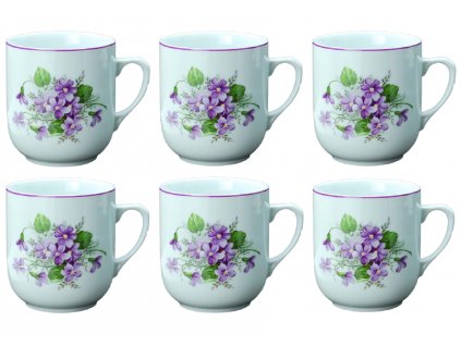 Porcelánové hrnky FIALKY s fialovou linkou - 6*300 ml