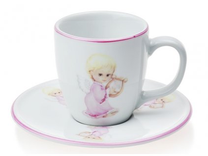 Porcelánový šálek s podšálkem na espresso, Andílek v růžové košilce - 100 ml