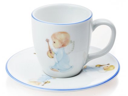 Porcelánový šálek s podšálkem na espresso, Andílek v modré košilce - 100 ml