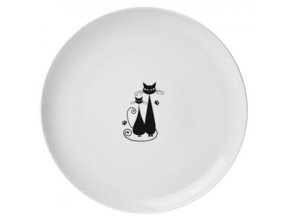 Porcelánový mělký talíř černé KOČKY - 26 cm