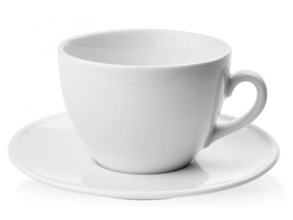 Porcelánový šálek s podšálkem na čaj nebo cappuccino, bílý