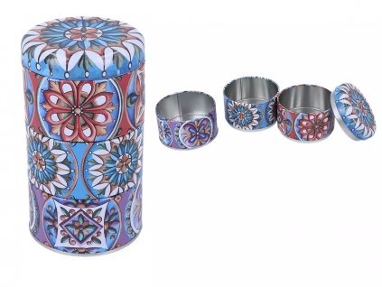 Plechová dóza na kávu nebo čaj, vzor MANDALA 3 díly - 8,5*15,8 cm
