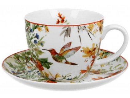 DG - Porcelánový šálek s podšálkem Linnea PTÁČEK Kolibřík v dárkové krabičce - 470 ml
