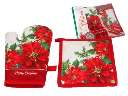 Carmani - Kuchyňská rukavice a chňapka, vánoční hvězda - 20*20 cm, 25*14 cm