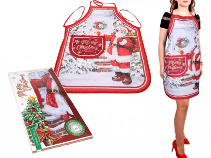 Carmani - Kuchyňská zástěra vánoční dekor SANTA v dárkové krabičce - 77*59 cm