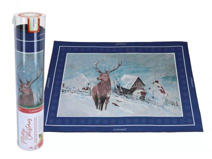 Carmani - Vánoční prostírání zasněžená krajina, jelen - 29,5*40 cm