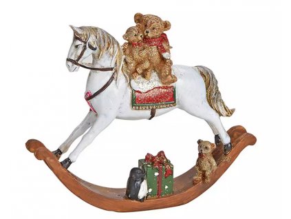 Porcelánová figurka houpací kůň s medvídky a dárky - 13*11*2 cm