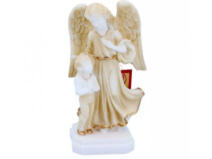 Alabasterská figurka anděla strážce s dítětem - 14 cm