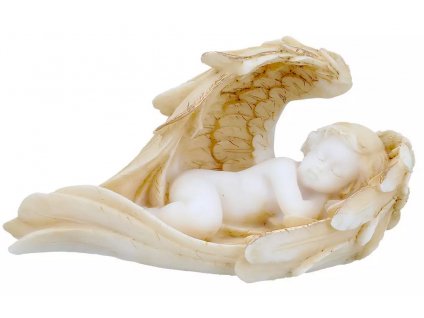 Alabasterská figurka anděla spícího ve svých křídlech - 6 cm